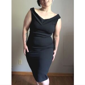 Eci Black Off Shoulder Sheath Dress